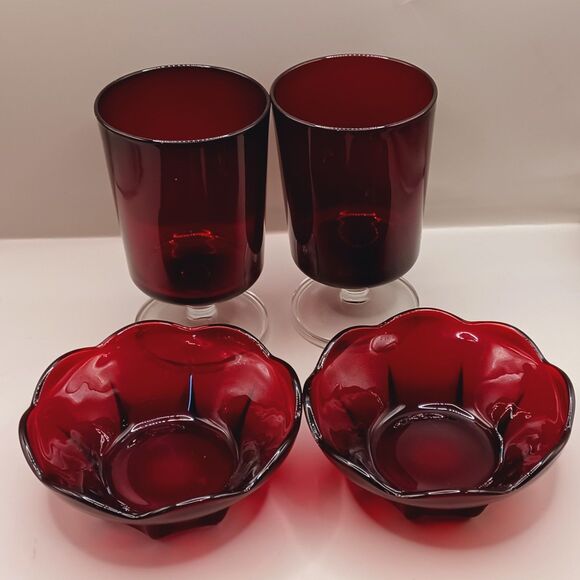 Cristal D'Arques-Durand Water Goblet Cavalier Ruby Glass, Finger Bowls Set of 2 - Picture 14 of 15